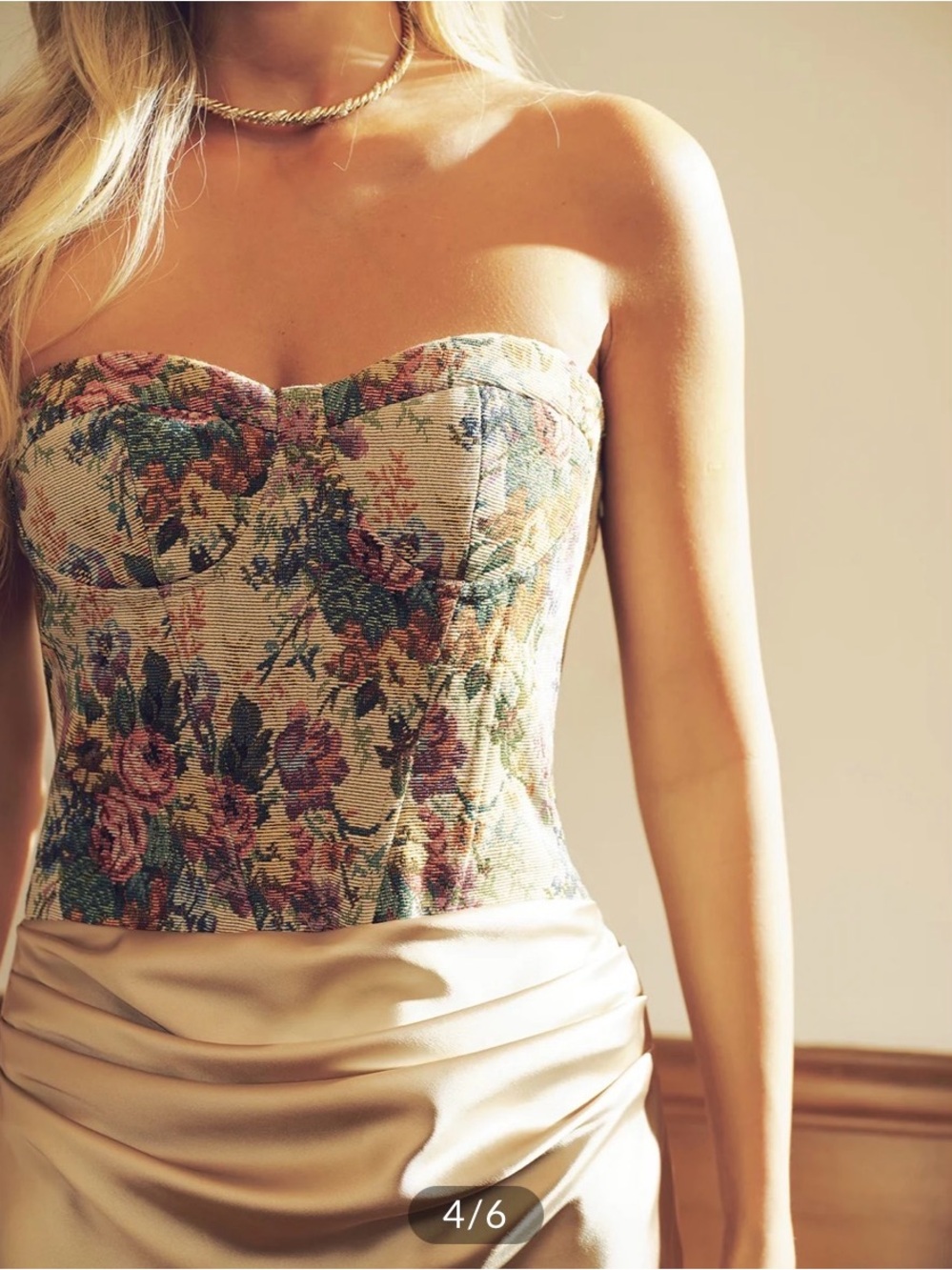 NWT - Commense - L- Floral Strapless Corset Top with Champagne Satin Skirt dress - Picture 5 of 8